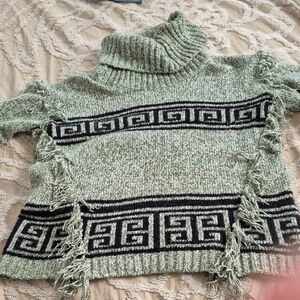 Kensie Green and Black Cowl Neck Sweater